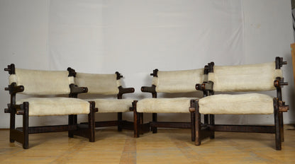 Set of 4 brutalist mid-century armchairs 1970s