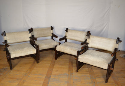 Set of 4 brutalist mid-century armchairs 1970s