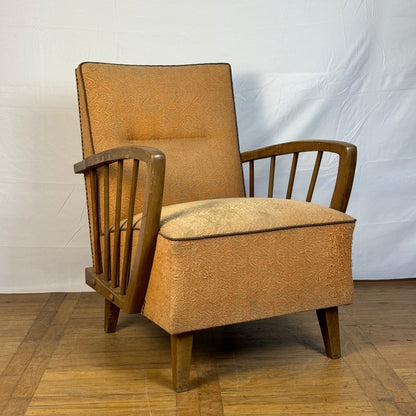 Pair of DDR oak armchairs with ottoman 1960s