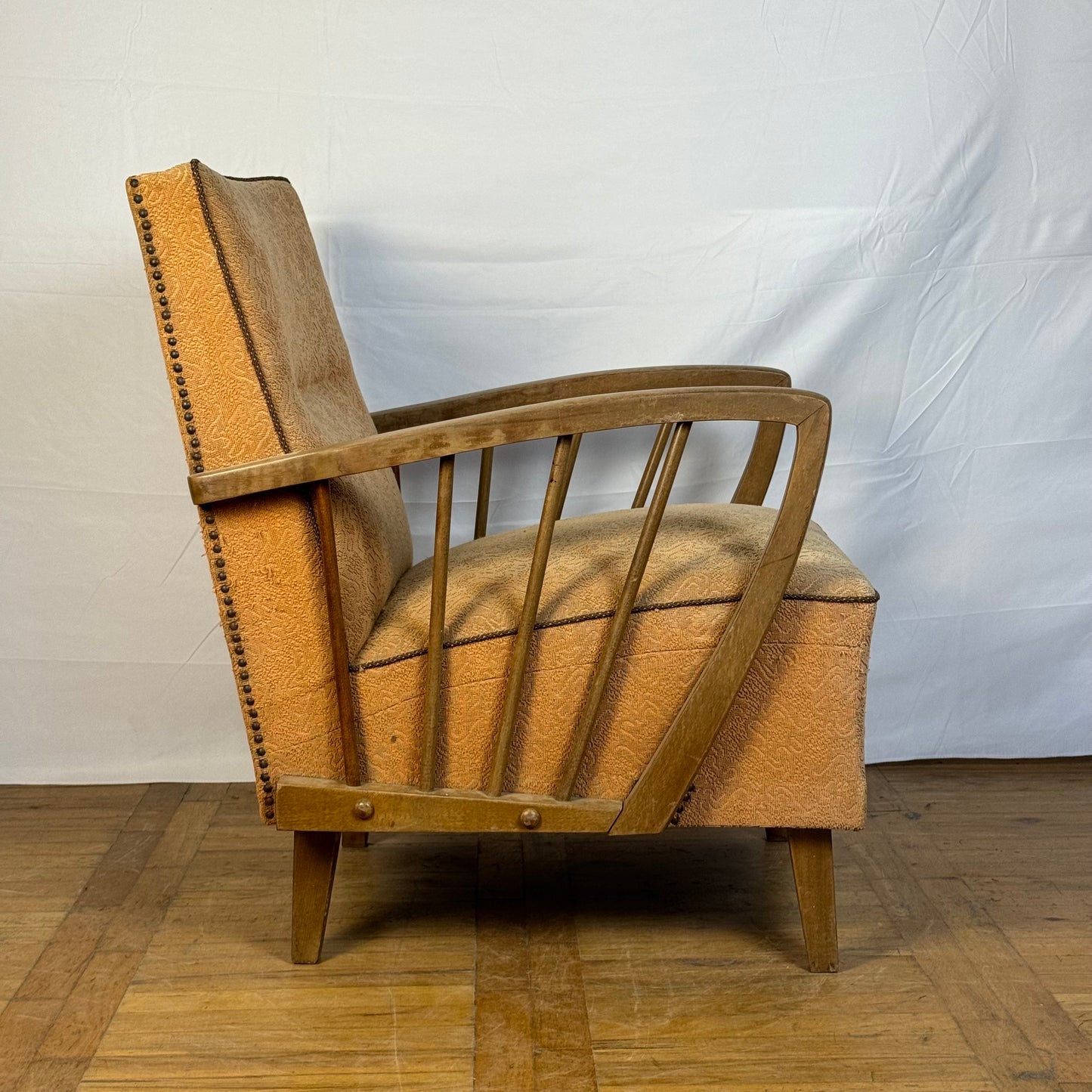 Pair of DDR oak armchairs with ottoman 1960s