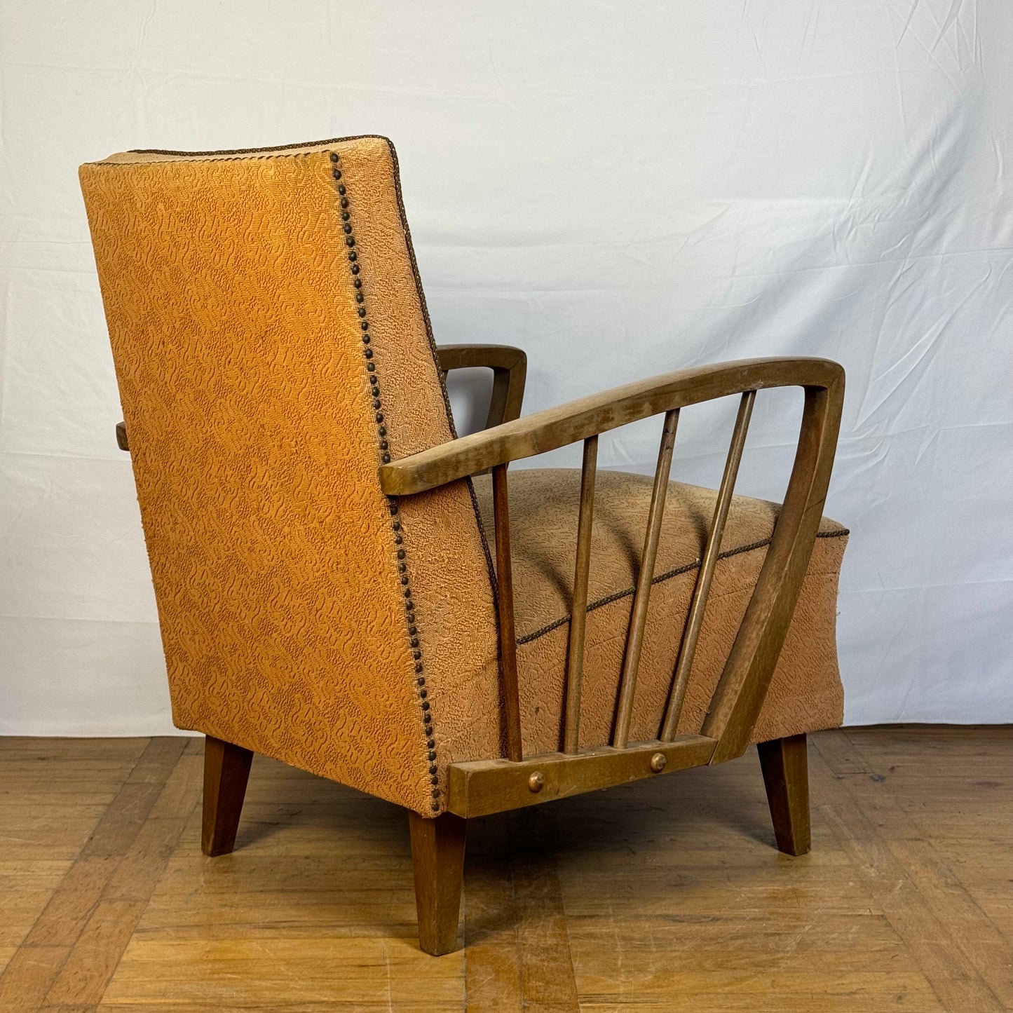 Pair of DDR oak armchairs with ottoman 1960s