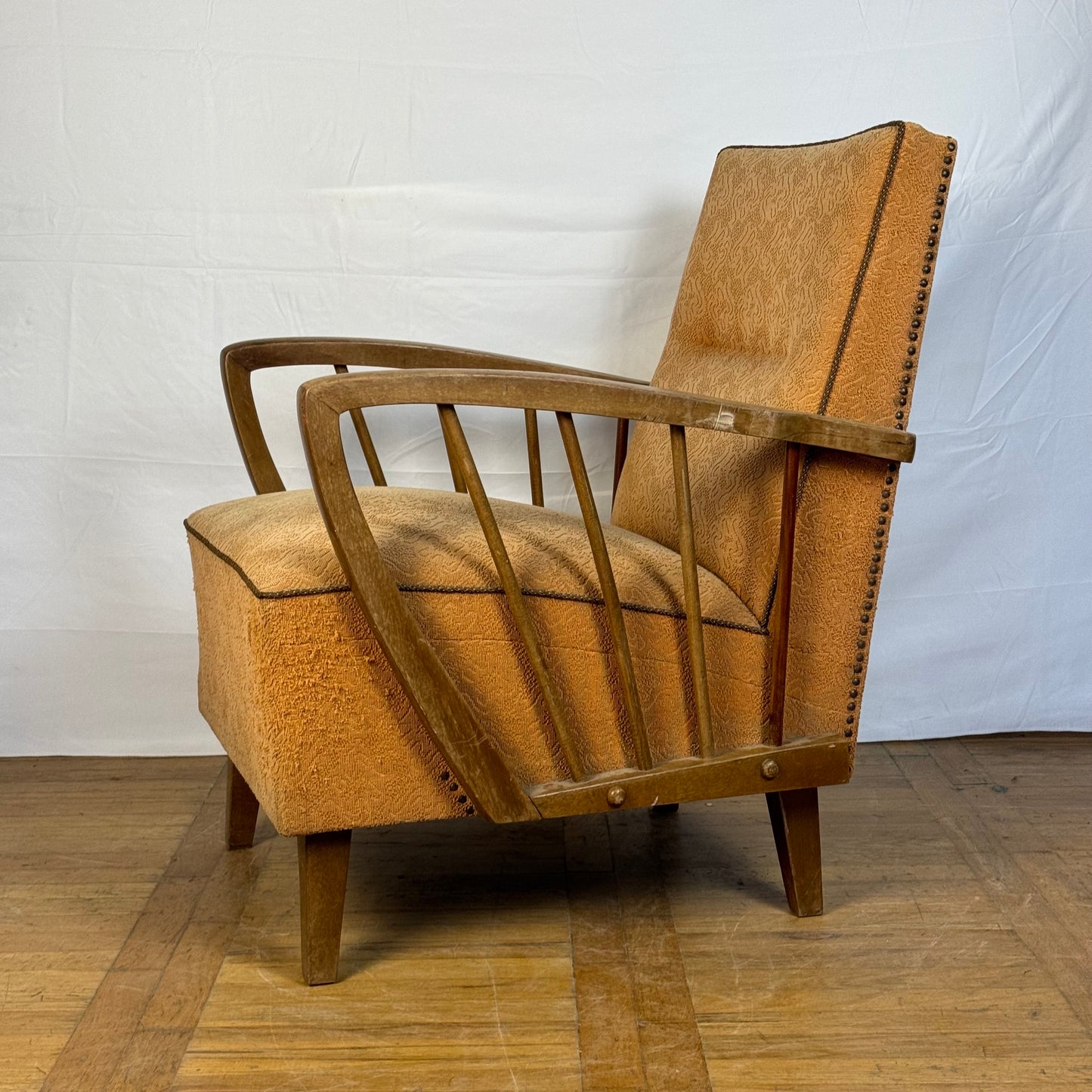 Pair of DDR oak armchairs with ottoman 1960s