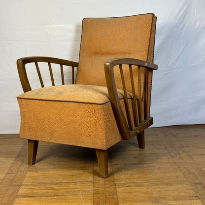 Pair of DDR oak armchairs with ottoman 1960s