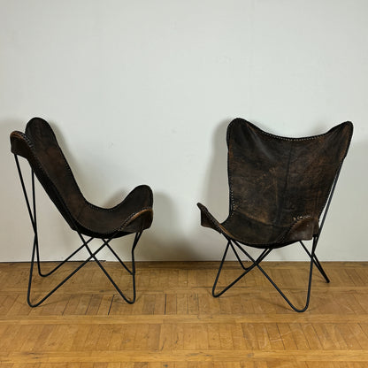 Pair of vintage leather butterfly chairs 1990s