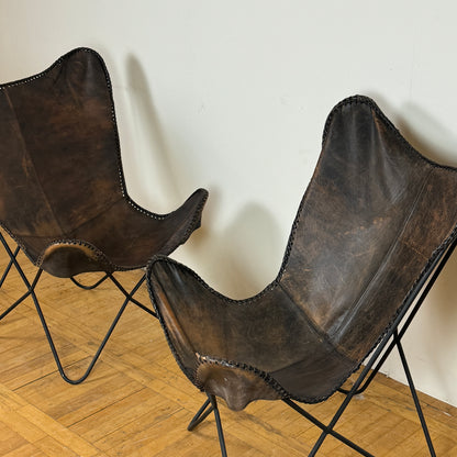 Pair of vintage leather butterfly chairs 1990s