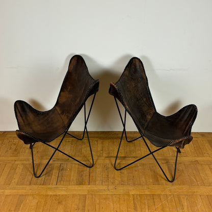 Pair of vintage leather butterfly chairs 1990s