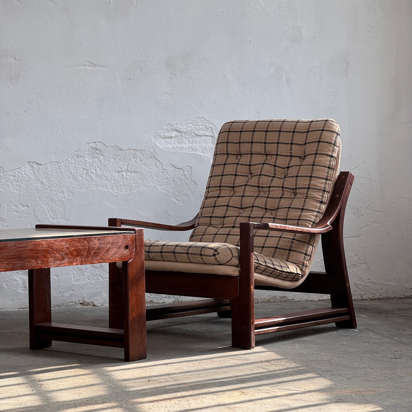 Vintage Hungarian Plaid Lounge Suite with Coffee Table, 1970s
