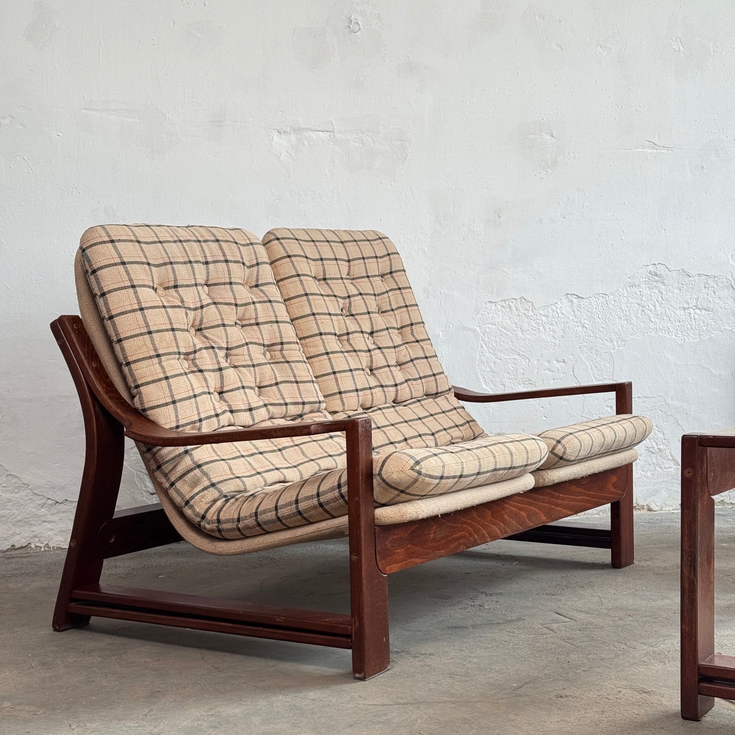 Vintage Hungarian Plaid Lounge Suite with Coffee Table, 1970s