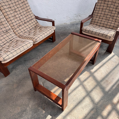 Vintage Hungarian Plaid Lounge Suite with Coffee Table, 1970s
