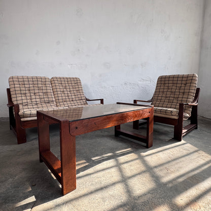 Vintage Hungarian Plaid Lounge Suite with Coffee Table, 1970s