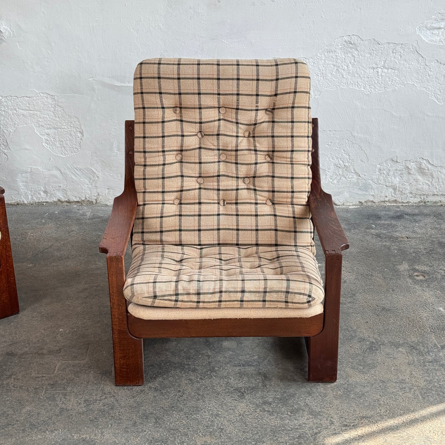 Vintage Hungarian Plaid Lounge Suite with Coffee Table, 1970s