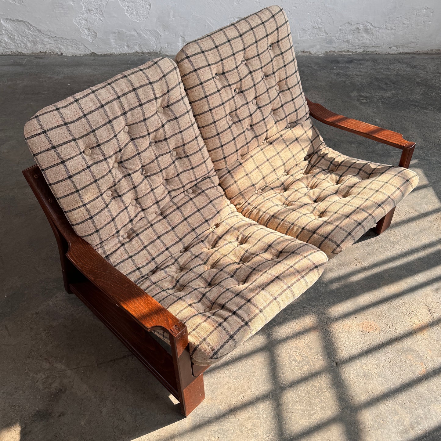Vintage Hungarian Plaid Lounge Suite with Coffee Table, 1970s