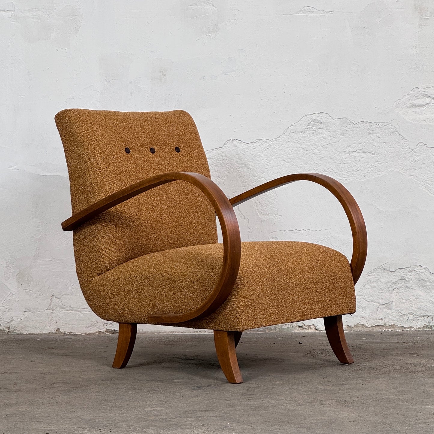 Pair of Fully Refurbished H-410 Art Deco Armchairs by Jindřich Halabala, 1930