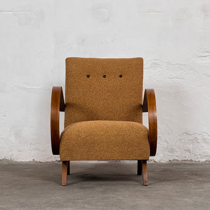 Pair of Fully Refurbished H-410 Art Deco Armchairs by Jindřich Halabala, 1930