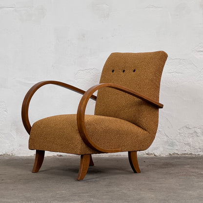 Pair of Fully Refurbished H-410 Art Deco Armchairs by Jindřich Halabala, 1930