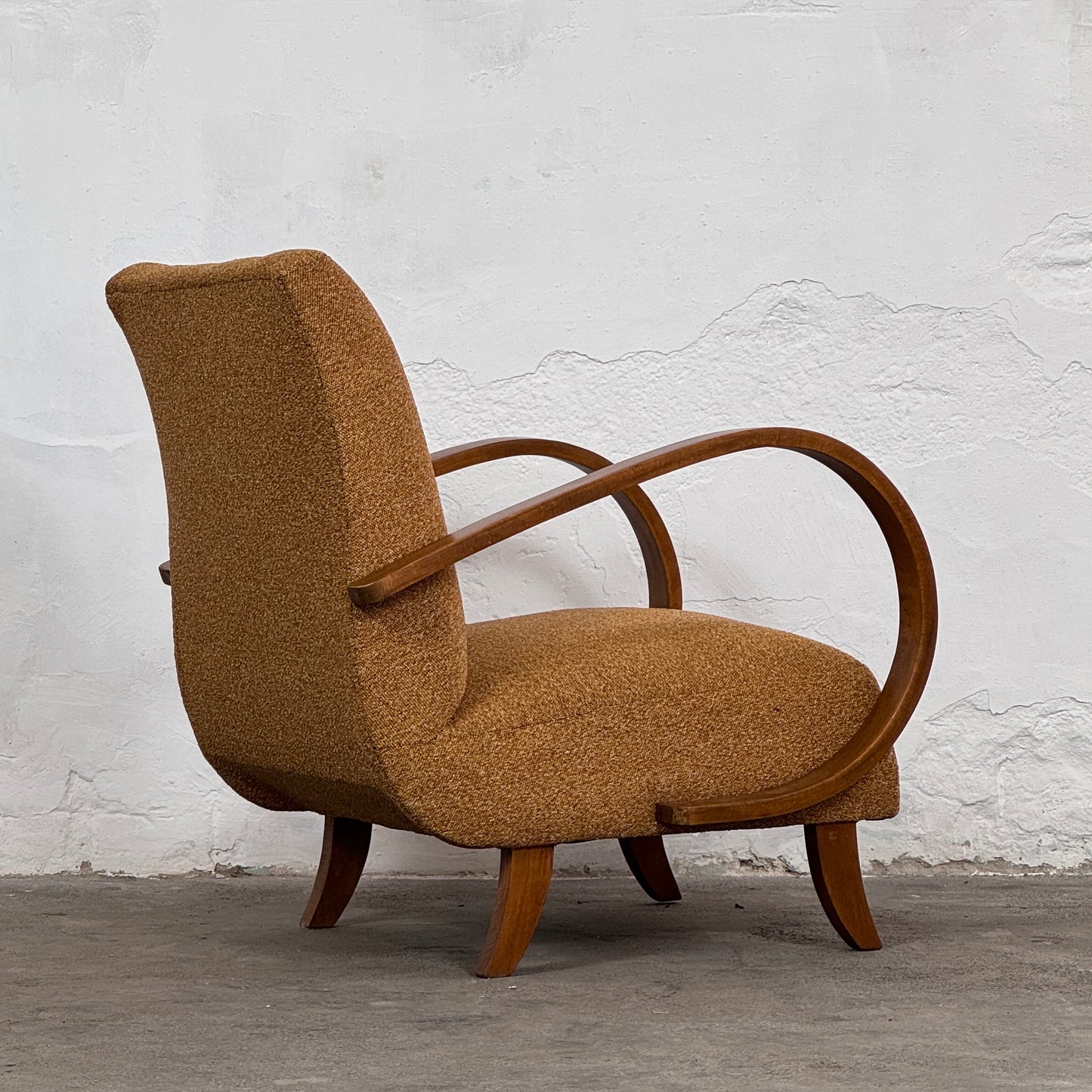 Pair of Fully Refurbished H-410 Art Deco Armchairs by Jindřich Halabala, 1930