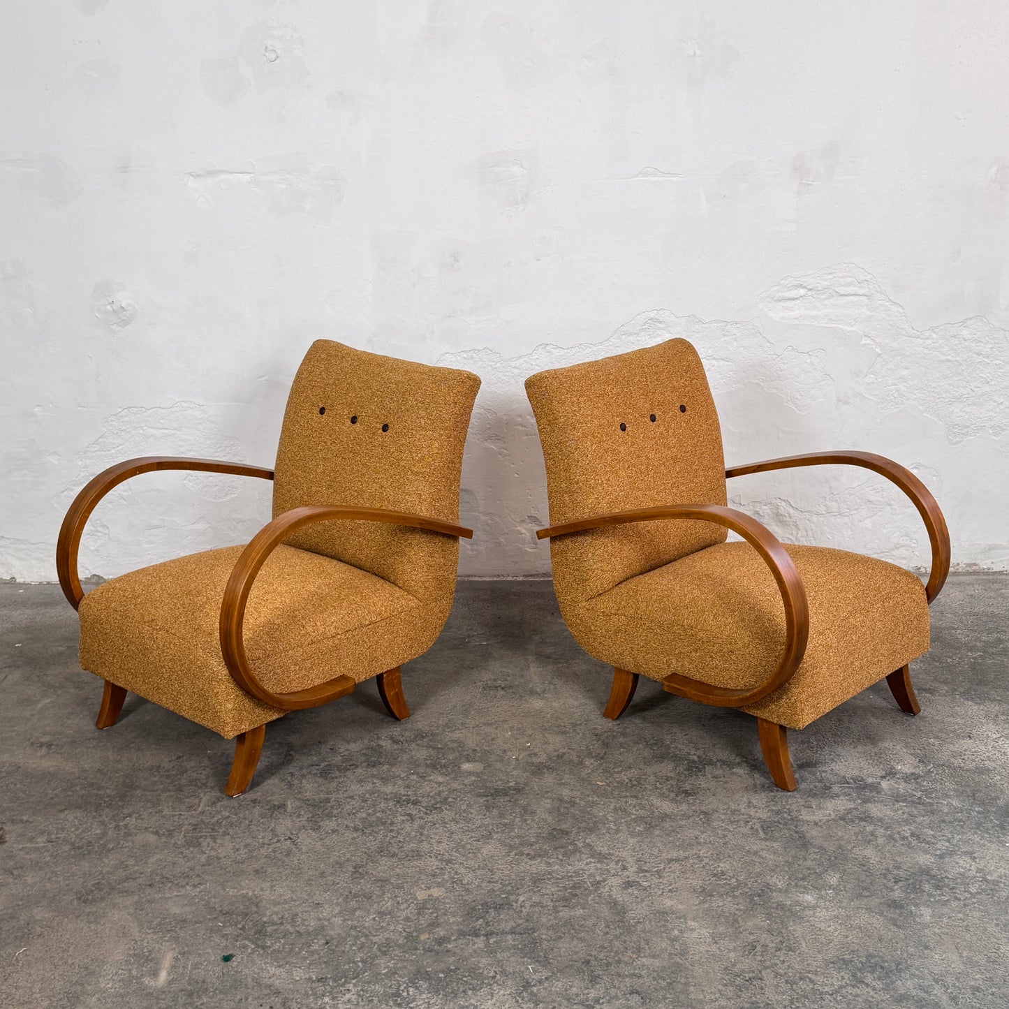 Pair of Fully Refurbished H-410 Art Deco Armchairs by Jindřich Halabala, 1930