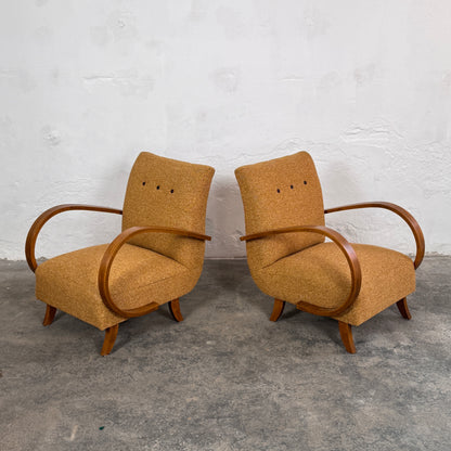 Pair of Fully Refurbished H-410 Art Deco Armchairs by Jindřich Halabala, 1930