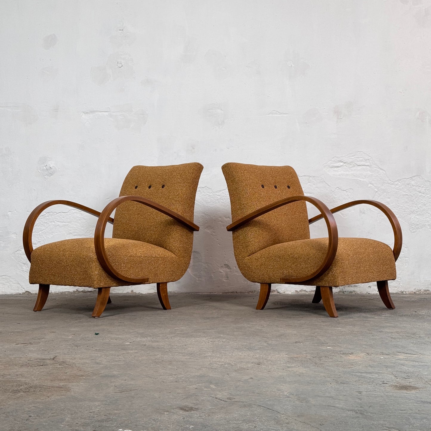Pair of Fully Refurbished H-410 Art Deco Armchairs by Jindřich Halabala, 1930