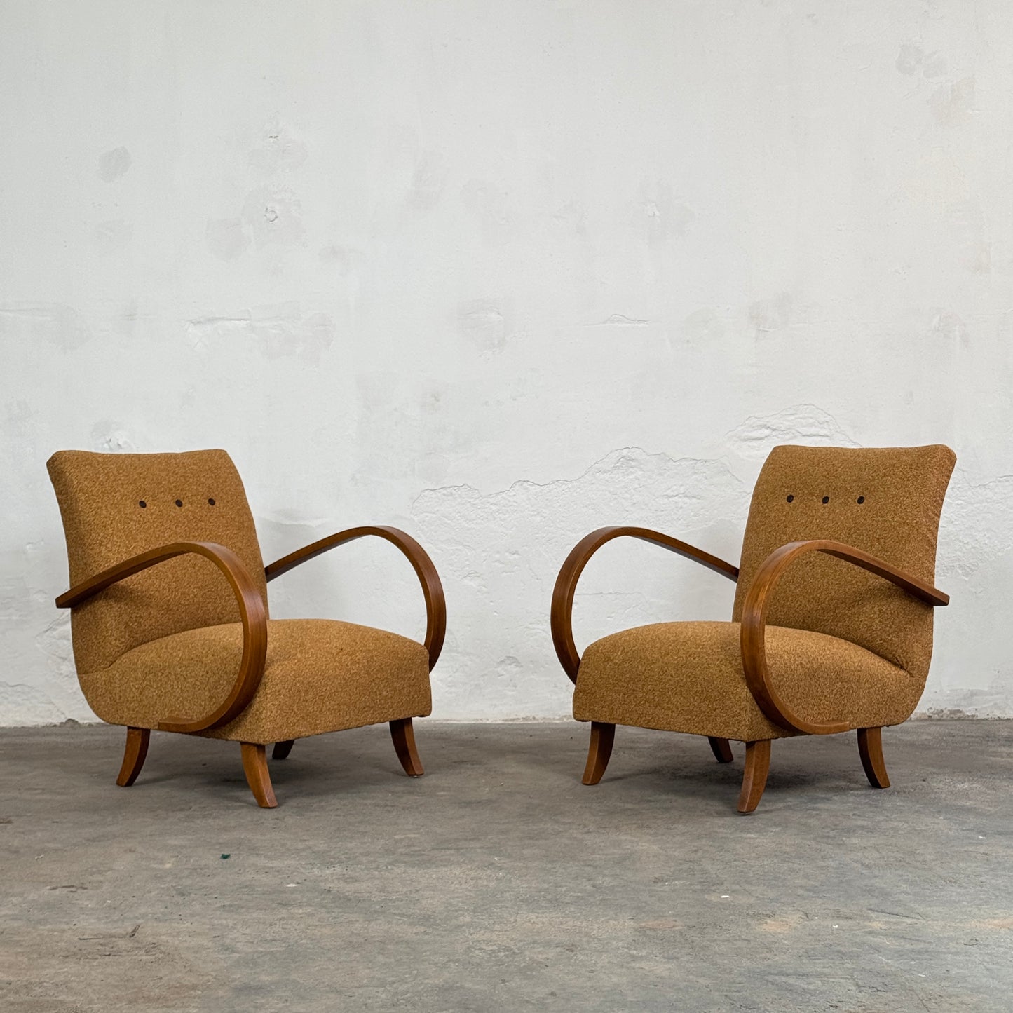 Pair of Fully Refurbished H-410 Art Deco Armchairs by Jindřich Halabala, 1930