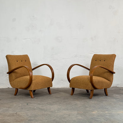 Pair of Fully Refurbished H-410 Art Deco Armchairs by Jindřich Halabala, 1930