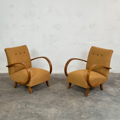 Pair of Fully Refurbished H-410 Art Deco Armchairs by Jindřich Halabala, 1930
