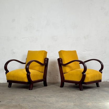 Pair of Debreceni Art Deco Armchairs with Bent Arms, 1940