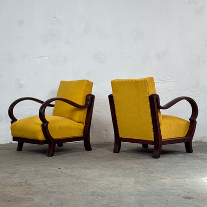 Pair of Debreceni Art Deco Armchairs with Bent Arms, 1940