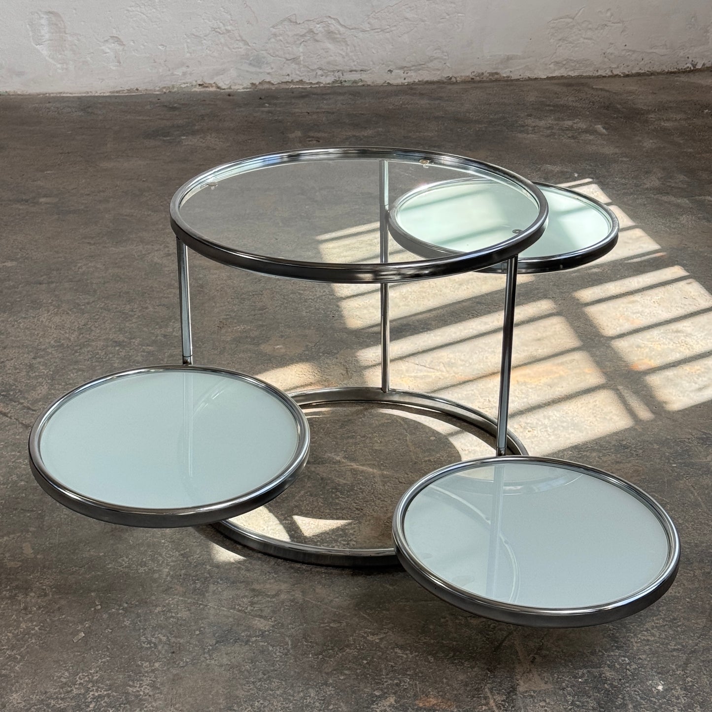 Milo Baughman Style Chrome and Glass Coffee Table, 1990
