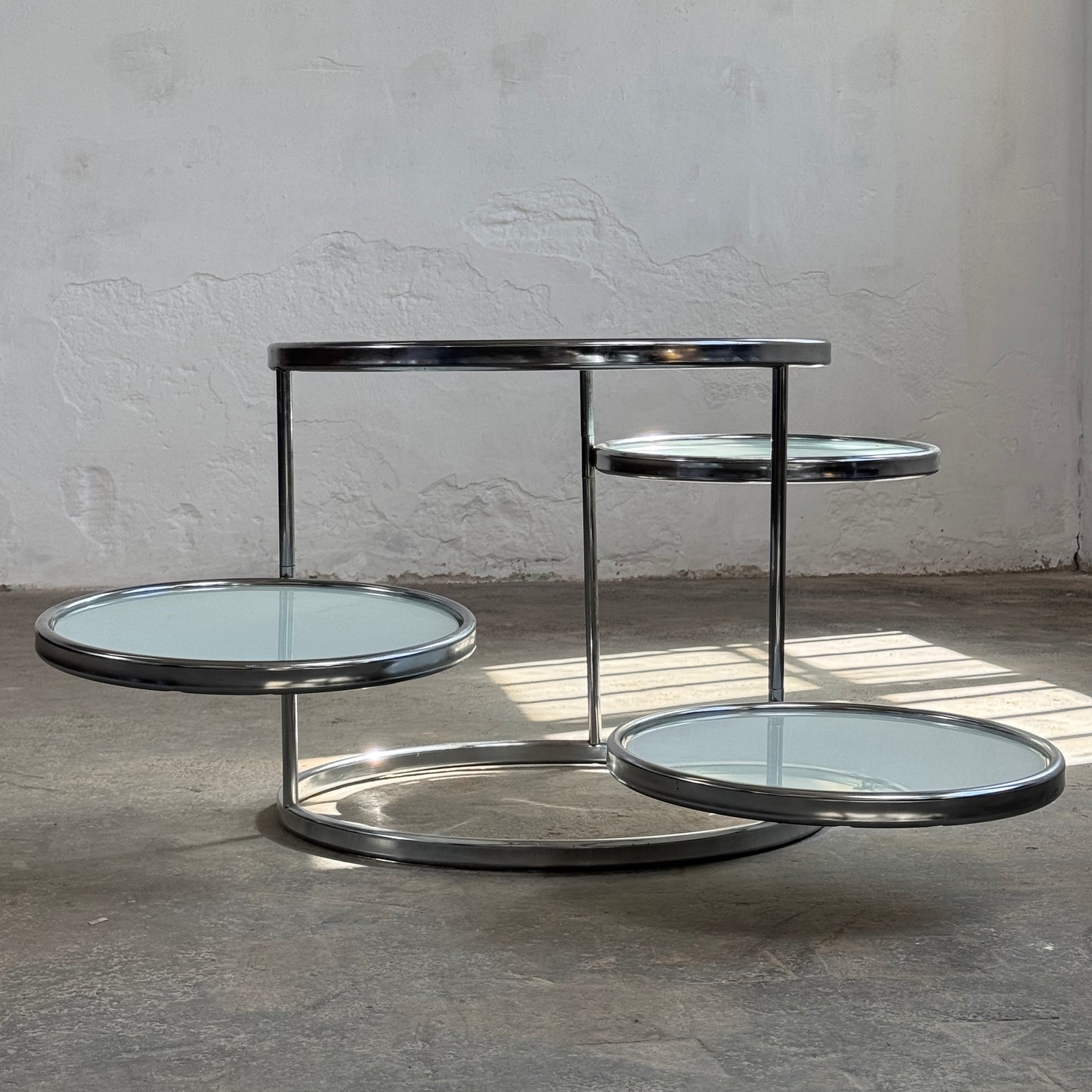 Milo Baughman Style Chrome and Glass Coffee Table, 1990