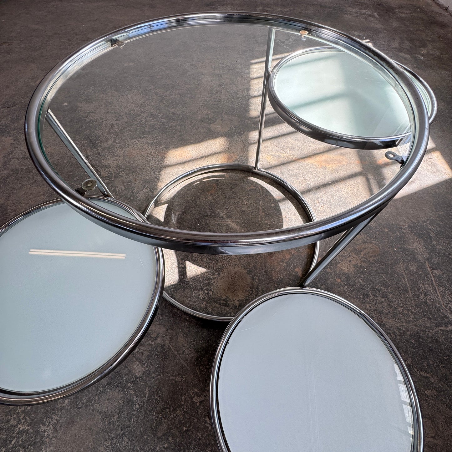 Milo Baughman Style Chrome and Glass Coffee Table, 1990