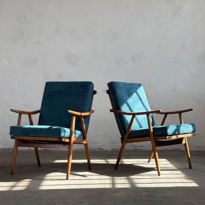 Pair of Fully Refurbished Czechoslovakian TON Lounge Chairs, 1960