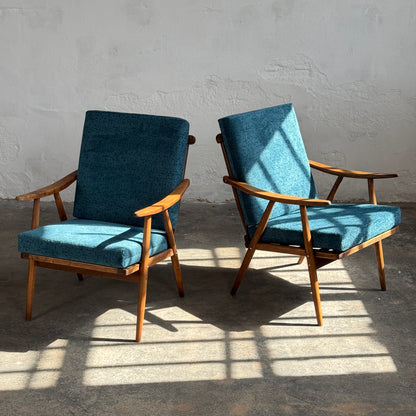 Pair of Fully Refurbished Czechoslovakian TON Lounge Chairs, 1960