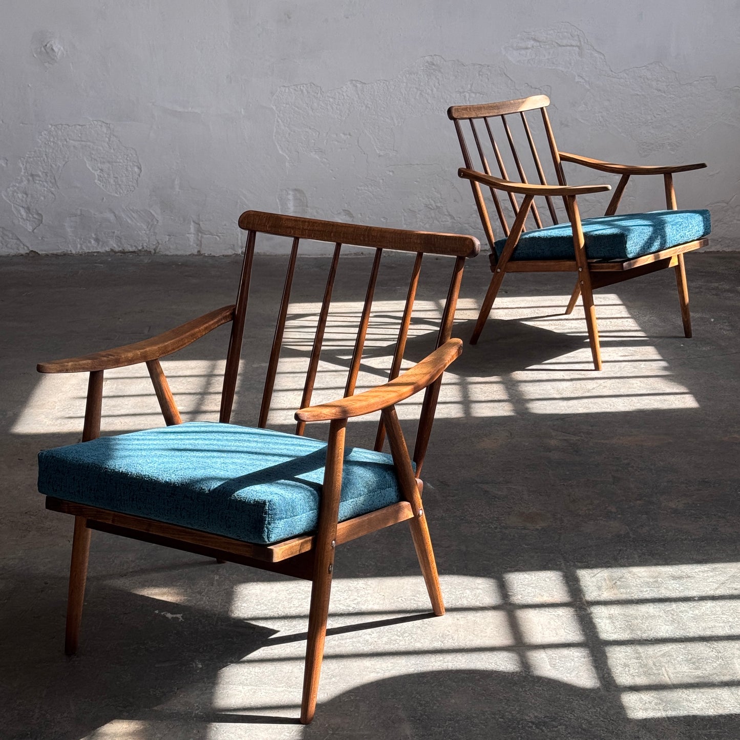 Pair of Fully Refurbished Czechoslovakian TON Lounge Chairs, 1960