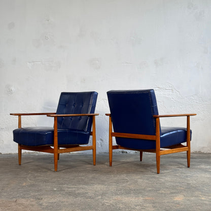 Pair of Hungarian Blue Faux Leather Armchairs, 1960