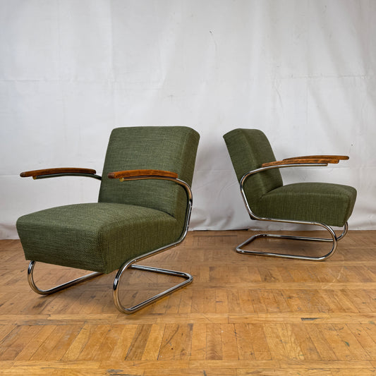 Set of two S411 Tubular Steel Armchairs by Willem Hendrik Gispen for Thonet 1930s