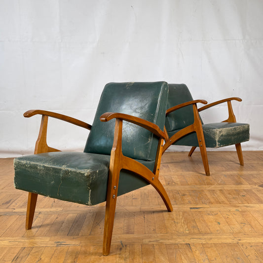 pair of Yugoslavian mid-century leather armchair 1960s