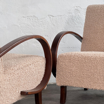 Pair of Halabala H-410 Armchairs, Fully Restored, 1930s