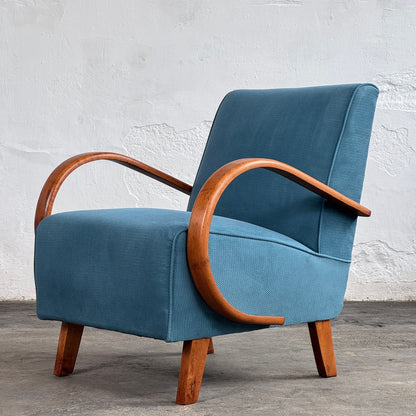 Pair of Halabala H-410 Lounge Chairs, Fully Restored, 1930s