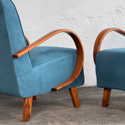 Pair of Halabala H-410 Lounge Chairs, Fully Restored, 1930s