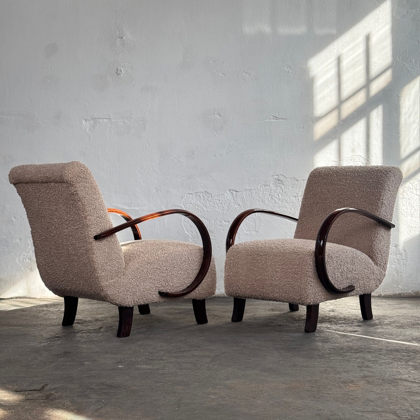 Pair of Halabala Type H-410 Armchairs, Fully Refurbished