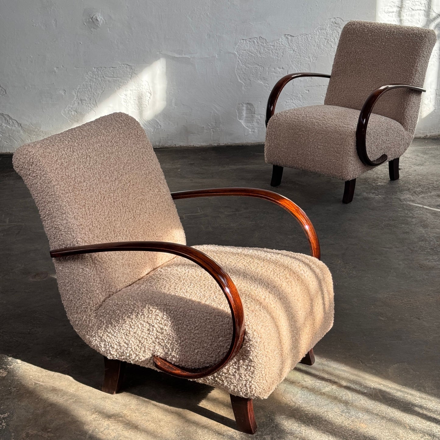 Pair of Halabala Type H-410 Armchairs, Fully Refurbished
