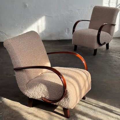 Pair of Halabala Type H-410 Armchairs, Fully Refurbished