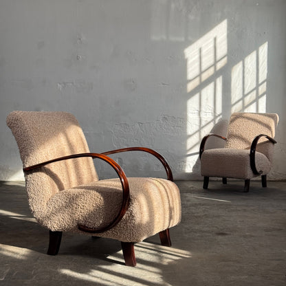 Pair of Halabala Type H-410 Armchairs, Fully Refurbished