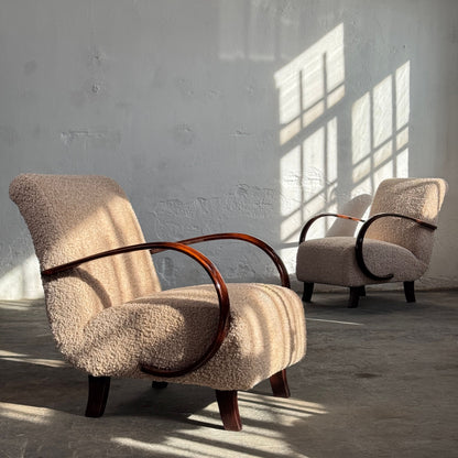 Pair of Halabala Type H-410 Armchairs, Fully Refurbished