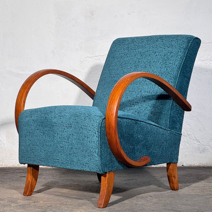Pair of Halabala H-410 Armchairs, Fully Refurbished, 1930s