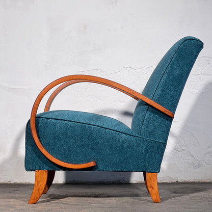 Pair of Halabala H-410 Armchairs, Fully Refurbished, 1930s