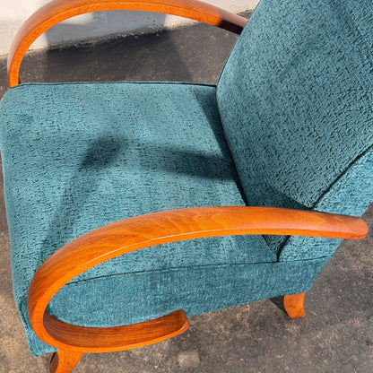 Pair of Halabala H-410 Armchairs, Fully Refurbished, 1930s