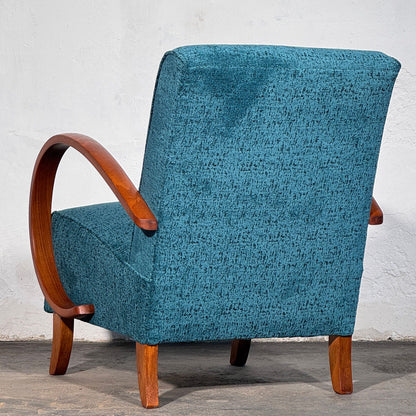 Pair of Halabala H-410 Armchairs, Fully Refurbished, 1930s