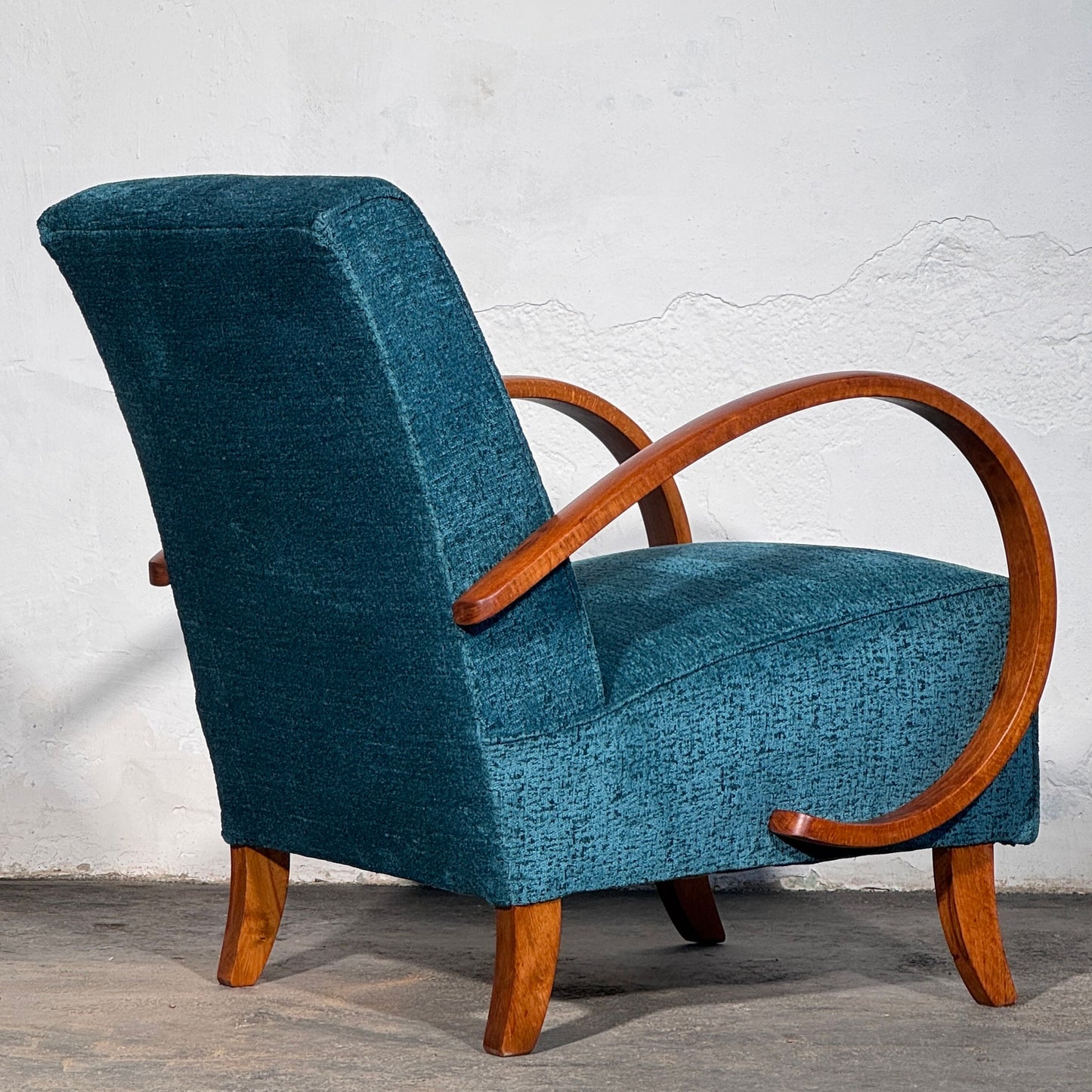 Pair of Halabala H-410 Armchairs, Fully Refurbished, 1930s